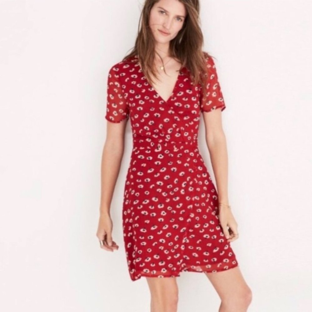 Madewell - Red Wrap Dress - Seattle Floral - 2 NWO